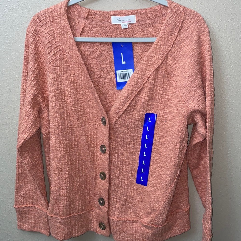 Ladies Cardigan, size L, Melon color, NWT
